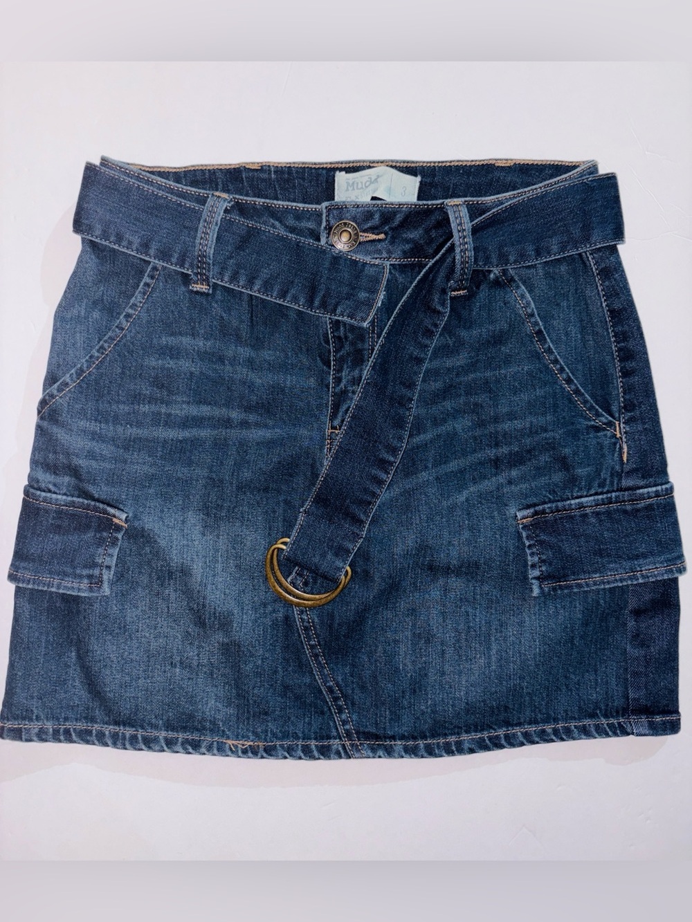 Mudd Juniors Dark Blue Denim Mini Skirt with D-Ring Belt